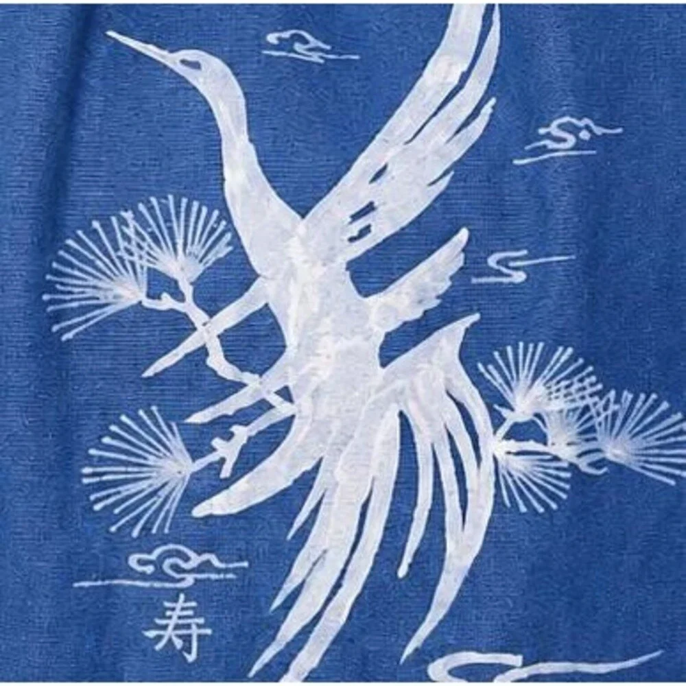 Nüshu Longevity Batik Tote Bag, Natural Indigo Pine & Crane Canvas Bag, Handmade
